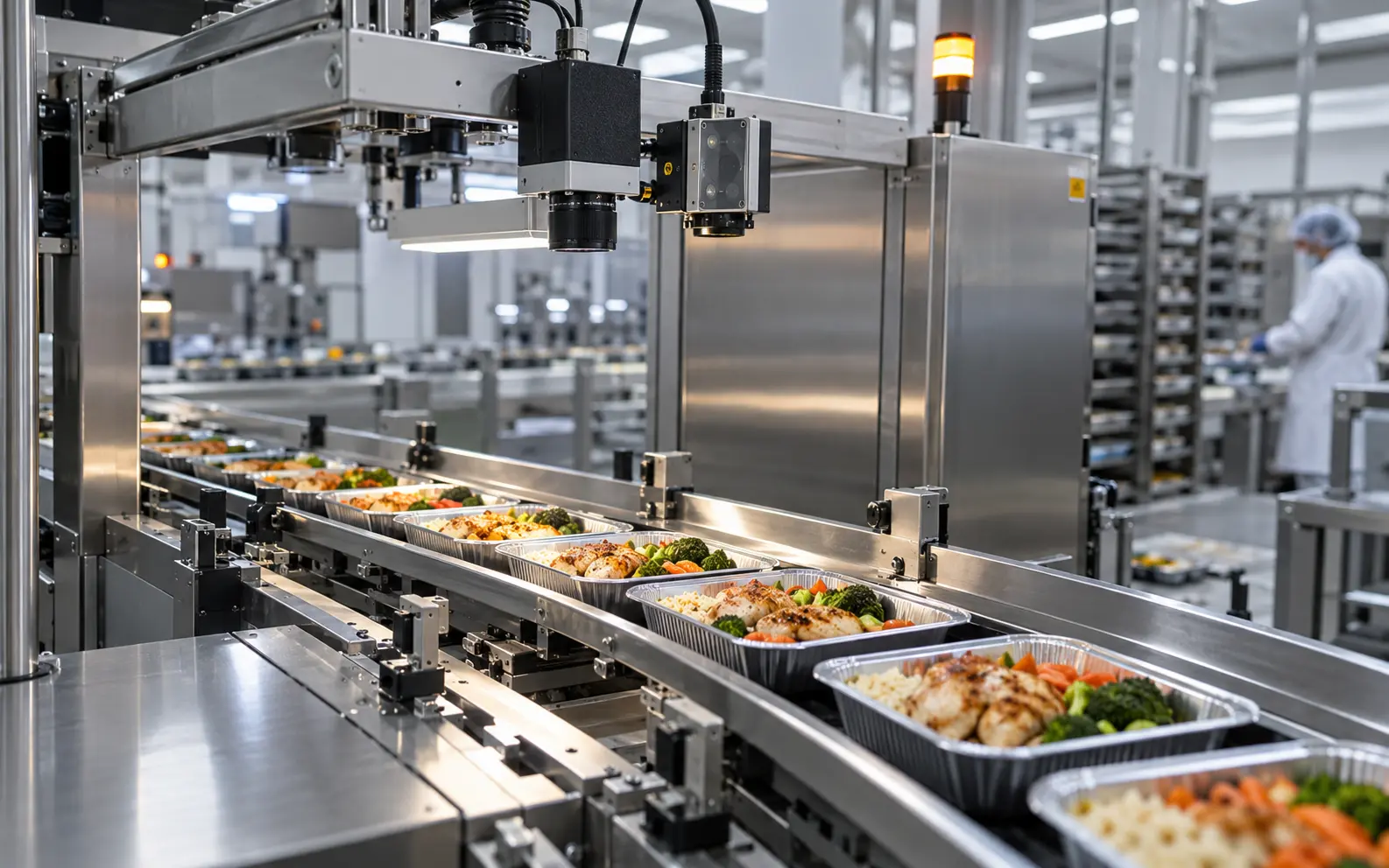 Vision system monitoring a food production conveyor