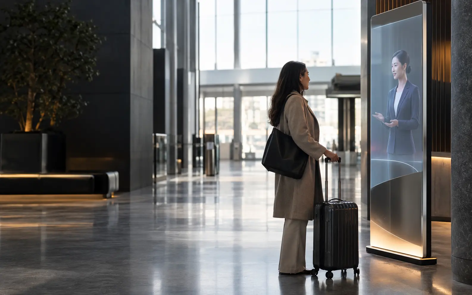 Enterprise visitor engaging with a digital AI presence