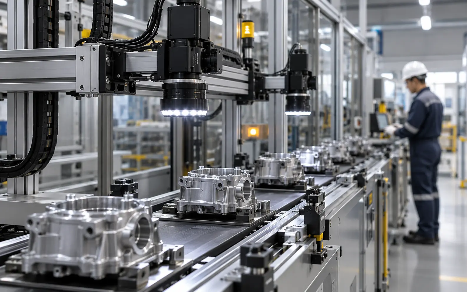 Machine vision system inspecting manufactured components